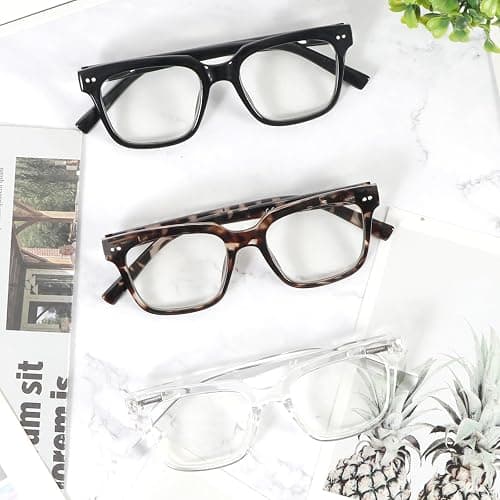 MMOWW 3 Pack Square Reading Glasses with Spring Hinges Oprah Style Blue Light Blocking Computer Readers for Women Men thumbnail 6