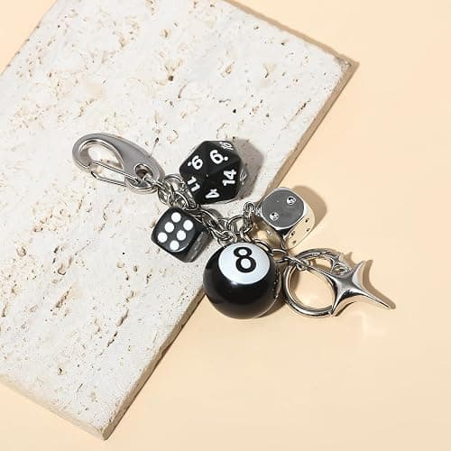 SORGERLY 8 Ball Dice Charm Keychain - Cute Bag Purse Handbag Accessories - Y2K Aesthetic Key Chain for Women Men thumbnail 8