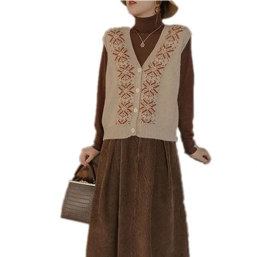 Vintage Sweater Vests Women Single Breasted Folk Style Knitting Warm Geometric V-Neck All-Match Female Fall - Image 1