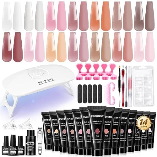 JEWHITENY Poly Extension Gel Nail Kit 14 PCS Poly Gel Kit with Slip Solution and Mini Lamp Nail Art Design Beginner - Image 1