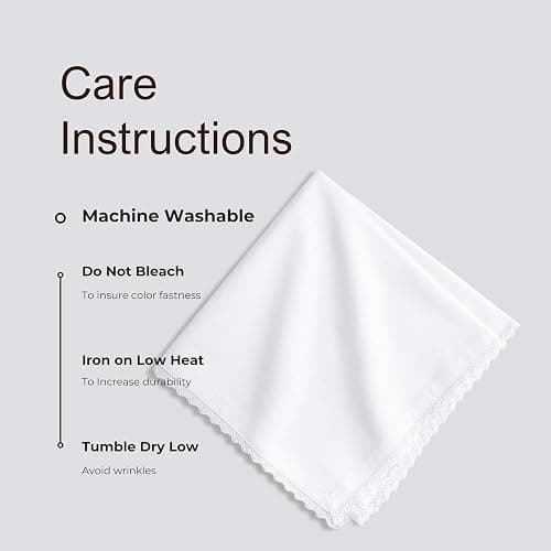 FINGERCRAFT Lace Cloth Napkins, 100% Cotton, 12 Pack, 20x20 Inch, White | Premium Crochet lace, mitered Corners, Pre-Shrunk, absorbent, suits everyday use, farmhouse, weddings, Christmas dinner thumbnail 8