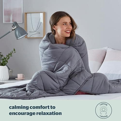 Silentnight Wellbeing Weighted Blanket - Anxiety & Stress Relief for Adults Insomnia Therapy - Sensory Calming Heavy Quilted Hug Blanket - 6.8kg, 150x200cm, Grey thumbnail 6