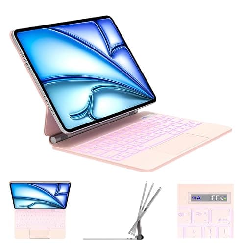 DVWDVW Keyboard Case for iPad Air 11 inch (M3 /M2 2025/2024) & iPad Pro 11 (4th/3rd/2nd/1st Gen), iPad Air 5th/4th Magic Case，Multi-Touch Trackpad,7 Colors Backlight Pink - Image 1