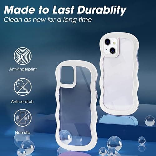 ORDA for iPhone 13 Case, for iPhone 14 Case Cute Wave Frame Curly Shape Shockproof Hard PC Phone Cover for Women and Girls Compatible with for 6.1 inchs White thumbnail 5