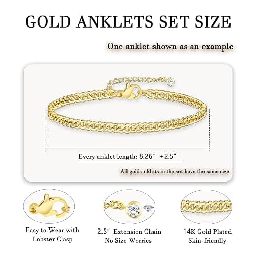17KM 21PCS Gold Ankle Bracelets for Women, Boho Shell Bead Cuban Link Chain Waterproof Gold Anklets Set, Adjustable Layered Anklets for Women Beach Jewelry Gift thumbnail 4