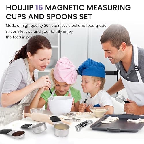 Magnetic Measuring Cups and Spoons Set-Heavy Duty 304 Stainless Steel，Double Measurement Markings，Set of 16 with Leveler for Measure Dry and Liquid Ingredients (Black) thumbnail 2