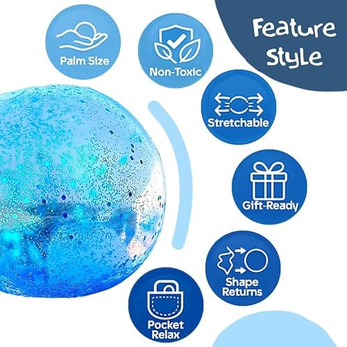 Kiedle Premium Glitter Stress Ball, Odor-Free Cool Cute Sensory Squishy Squeeze Nice Fidget Squish Toy - 2.25" Ball thumbnail 6