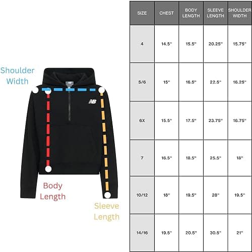 New Balance Girls Quarter Zip Up Hoodie – Soft Cotton Blended Fleece Active Youth Pullover Sweatshirt, Lined Hood thumbnail 5