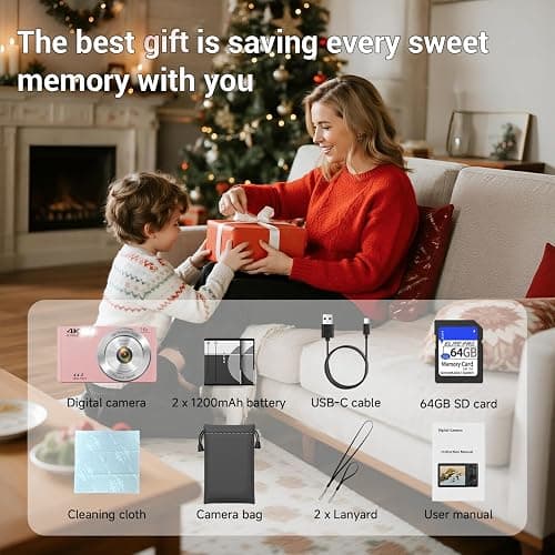 Digital Camera, FHD 4K Autofocus Digital Camera Pink with 64GB SD Card 16X Zoom, 2026 Upgraded Compact Cameras for Photography Point and Shoot Small Camera for Teen Boys Girls Kids Travel Adventures thumbnail 8