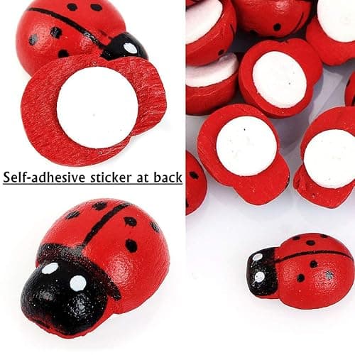Weenwill Mini Marienkäfer,100 Stück 8 * 11mm Holz Selbstklebend Marienkäfer GlüCkskäfer Rot Ladybug Verzierungen für DIY Handwerk Scrapbooking Bastelarbeiten thumbnail 4