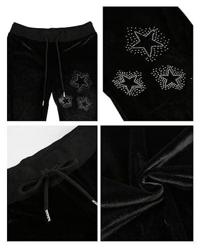 Bosloga Velvet Star Rhinestone Flare Pants for Women, Bootcut Low Rise Drawstring Bell Bottoms, Y2K Streetwear thumbnail 6