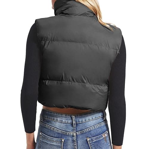 Century Star Puffer Vest Women Girls - Cropped Fall Winter Outerwear Puffy 2025 Quilted Top Jacket Coat Gilet Sleeveless Zip thumbnail 4