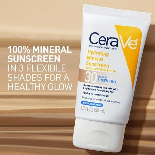 CeraVe Hydrating Mineral Sunscreen SPF 30 with Sheer Tint, Tinted Mineral Sunscreen with Zinc Oxide & Titanium Dioxide, Blends Seamlessly For Healthy Glow, Light, 1.7 Oz thumbnail 2