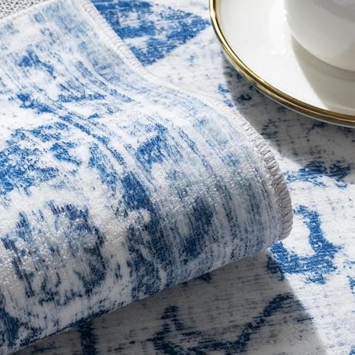 VIPBED 5x7 Area Rug, Washable Rug for Living Room Entryway Bedroom Kitchen, Vintage Medallion Carpet with Non-Slip Backing, Ultra-Thin Low Pile Boho Farmhouse Carpet for Home Decor, Blue thumbnail 5