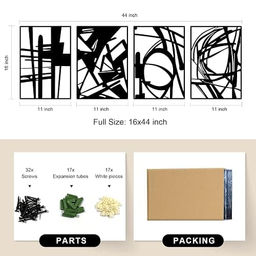 Glamativity 4 Pack Black Abstract Metal Wall Art, Minimalist Décor Single Line Art Wall Décor, 3D Textured Metal Wall Sculptures, for Living Room Bedroom Bathroom Study Room (Black Abstract, M Size 16 x 11'') thumbnail 2