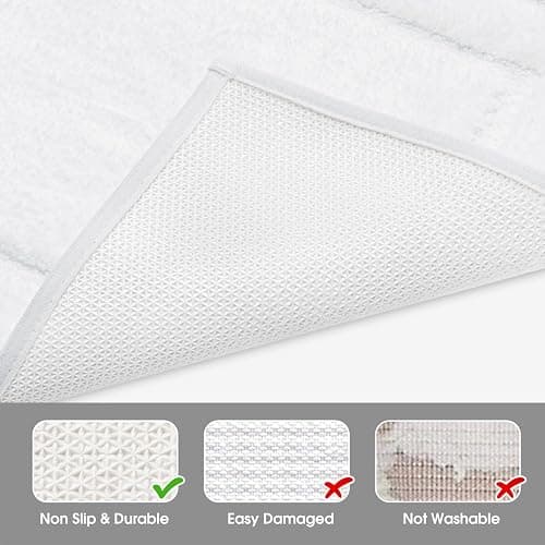 HOMEIDEAS Bathroom Rugs Sets 3 Piece, Super Soft and Absorbent Non Slip Microfiber Toilet Bath Mat with U-Shaped (White) - Loop- White thumbnail 5