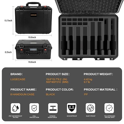 Pistol Gun Case for Multi Handguns - Hold Multiple Pistols & Magazines, Pre-cut Waterproof Hard Shell Gun Box, TSA Approved Pistol Case for SIG Sauer, Smith & Wesson, for Colt, for Revolver, for Glock thumbnail 4