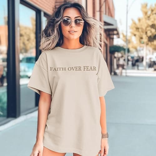 Sulayesh Faith Over Fear Christian Shirts for Women Oversized Jesus God Religious Bible Verse Tees Inspirational Tshirts Tops thumbnail 2