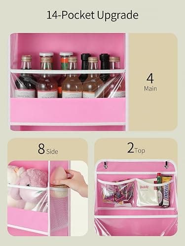 Yecaye 5 Tier Over the Door Organizer, Swing-proof Door Organizer Hanging with Clear PVC Windows, Behind the Door Storage for Bedroom Nursery Closet Laundry Pantry Bathroom, Bubblegum Pink thumbnail 5