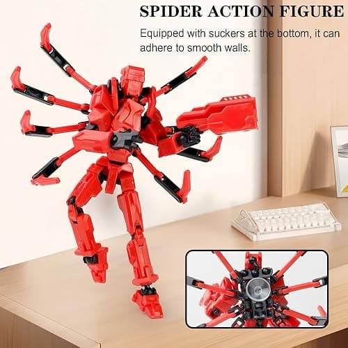 MMXBGS T13 Action Figure Set, 5.5 Inch T 13 Robot, Titan 13 Action Figures with Spider Sucker, Multi-Jointed Movable Dummy 13 Collectible Toy for Boys Age 8-12, Christmas Creative Gift (Red) thumbnail 4