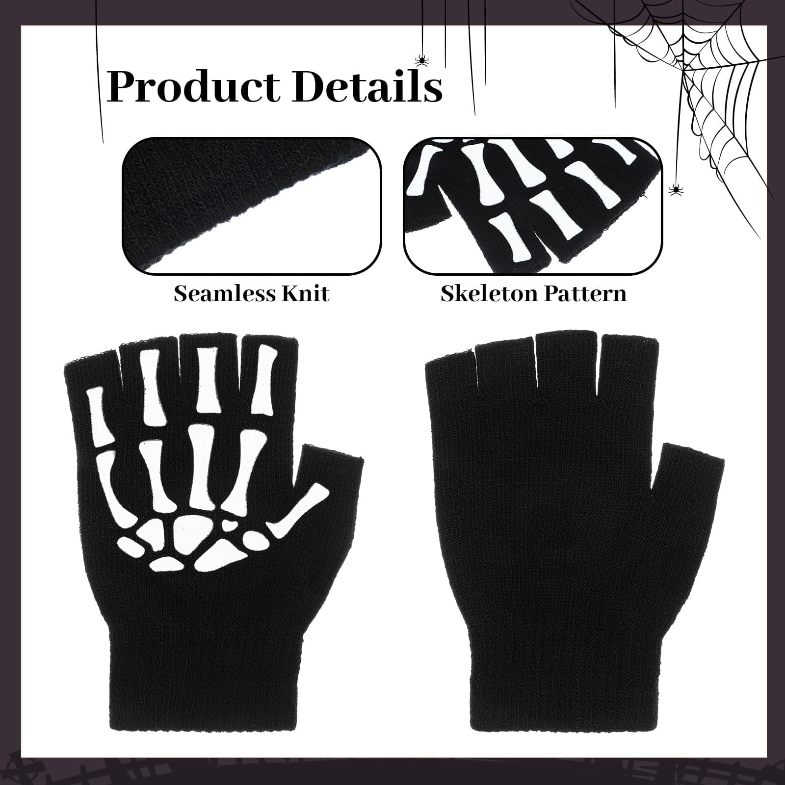 Bremorou 1 Pair Halloween Skull Bone Hand Gloves Skeleton Fingerless Gloves For Men Women Kids Bone Glove Unisex Punk Goth Accessories In The Dark Halloween Costume Emo thumbnail 3