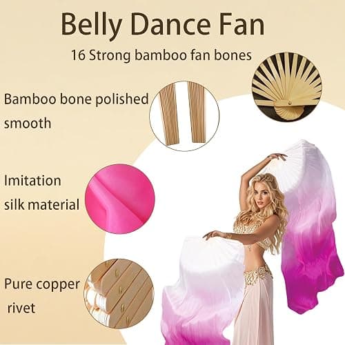 Leemiman Professional Belly Dance Fans Veils Pair (Left+Right),180x90cm Faux Silk Fan Veils for Oriental Dance Performances Stage Shows - white thumbnail 2