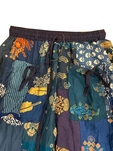 KRAAFTY Unisex Cotton Patchwork Harem Pants with Pockets Super Comfy Hippie Yoga Boho Trousers Pant for Men Women (Blue) thumbnail 3
