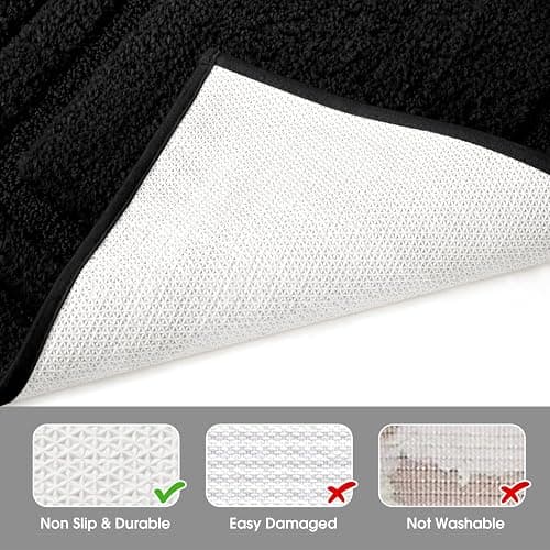 HOMEIDEAS Bathroom Rugs Sets 3 Piece, Super Soft and Absorbent Non Slip Microfiber Toilet Bath Mat with U-Shaped (Black) - 1'4" x 2'8" (16"x24"+20"x32"+U Shape 20"x24") - Loop- Black thumbnail 5