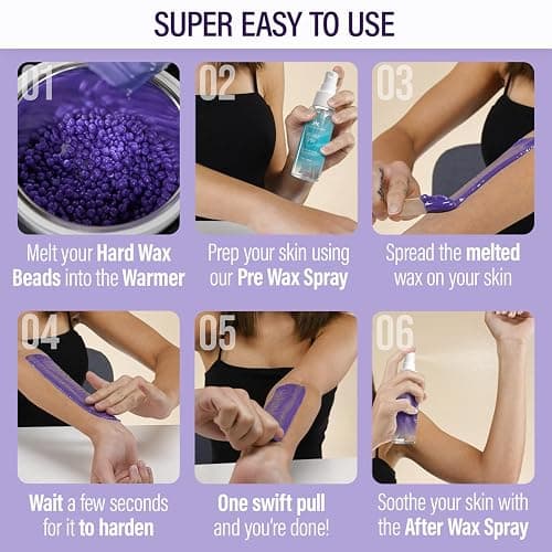 Tress Wellness Waxing Kit for Sensitive Skin, Safe for Face & Skin, Prep & Aftercare Spray, Easy to Use, At-Home Kit for Face, Bikini, Brazilian & Full Body - Digital Display, Black Purple Flower thumbnail 5