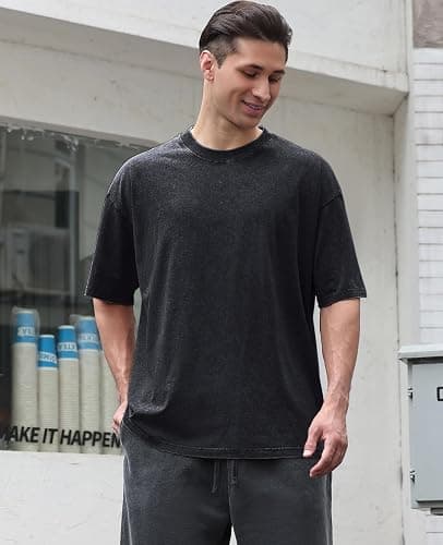 Men's Cotton T-Shirts Oversized Unisex Short Sleeves Casual Loose Wash Solid Basic Tee Tops thumbnail 5