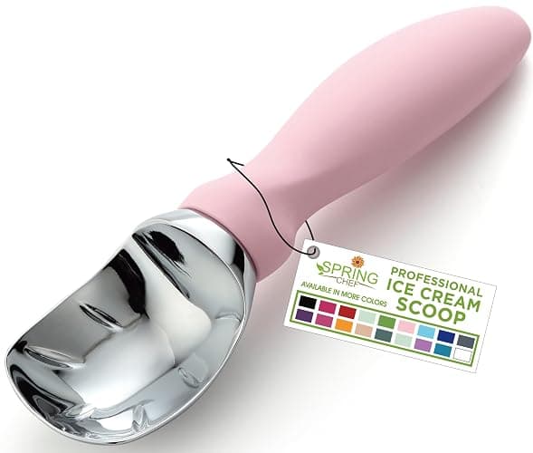 Spring Chef Ice Cream Scoop with Soft Grip Handle, Professional Heavy Duty Sturdy Scooper, Premium Kitchen Tool for Cookie Dough, Gelato, Sorbet, Pink Lemonade - Image 1