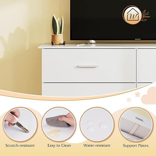 WLIVE White Dresser with 6 Drawers, Wide Wooden Chest of Drawers for Bedroom, Large White Storage Tower Unit, Modern Minimalist Closet Store Organizer for Living Room, Hallway thumbnail 8