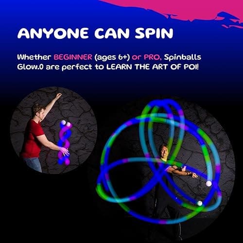 SPIN BALLS Glow.0 LED Poi – USB Rechargeable w/ 22 Vibrant Color Light Modes & Patterns – Durable, Soft-Core Spinning Balls w/Adjustable Leashes & Double-Loop Handles thumbnail 5
