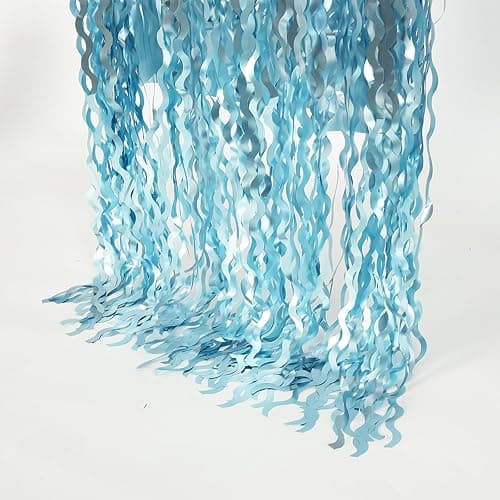 4 Pack Wavy Blue Foil Fringe Curtain 3.3x6.6 Feet | Blue Streamers Tinsel Backdrop for Under The Sea Party Decorations | Ocean Backdrop | Mermaid Birthday Decorations thumbnail 8