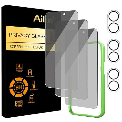 Ailun 3 Pack Privacy Screen Protector for iPhone 17 [6.3 inch]+ 3 Pack Camera Lens Protector with Installation Frame,Dynamic Island Compatible,Anti Spy Tempered Glass[9H Hardness]-HD - Image 1