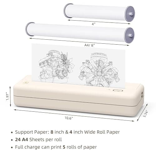 HPRT Portable Printers Wireless for Travel - MT810 Bluetooth Thermal Inkless Compact Printer, Paper Rolls Mobile Printing for Vehicles Office, Compatible with iPhone Android & Laptop - Beige thumbnail 9