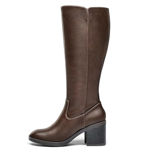 mysoft Women's Knee High Boots Square Toe Chunky Block Stacked Heel Tall Boots with Side Zipper thumbnail 8