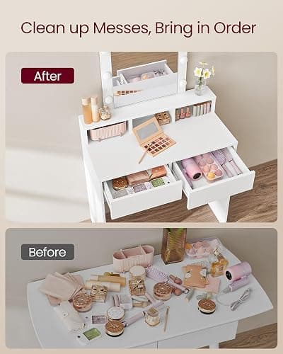 VASAGLE Dressing Table, LED Lights with Adjustable Brightness, Vanity Table with Mirror, 2 Drawers and 3 Compartments, Makeup Desk, Modern, KAILYN Collection Cloud White RDT194T14 thumbnail 6