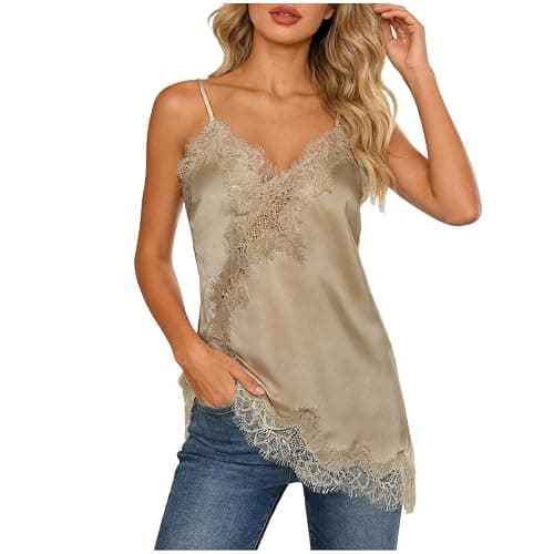 Figdews Damen Satin Cami Top Unterhemden Spaghettiträger Basic Top Verstellbarer Spaghetti Strap V-Ausschnitt Camisole Tank Top - Image 1