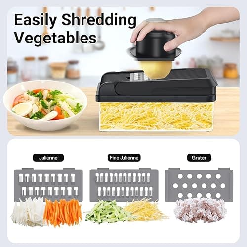 SpaceHacks 12-in-1 Vegetable Chopper, Kitchen Gadgets with 7 Blades, Veggie, Food, Onion Chopper, Cucumber Slicer, Versatile Mandoline, Includes Egg Separator & Finger Guard, Gray thumbnail 5