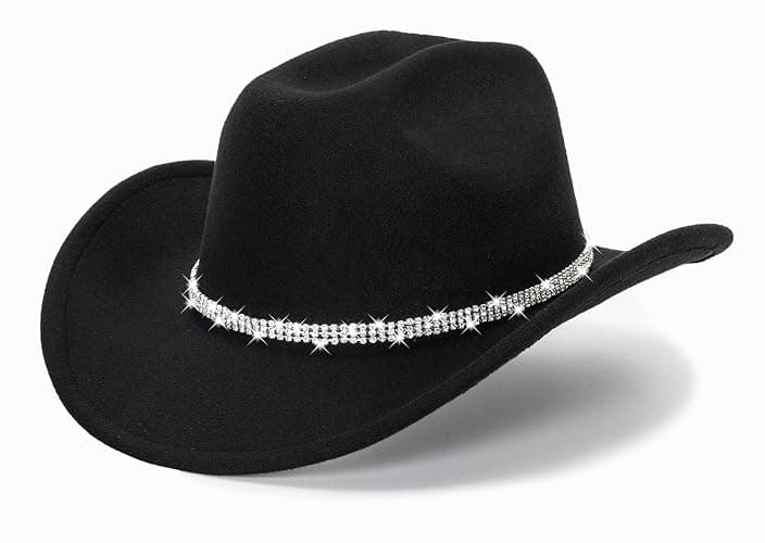 CXQRR Glitter Silver Black Cowboy Hats for Women - Western Sparkly Rhinestone Cowgirl Hat for Ladies Size M-L - Image 1