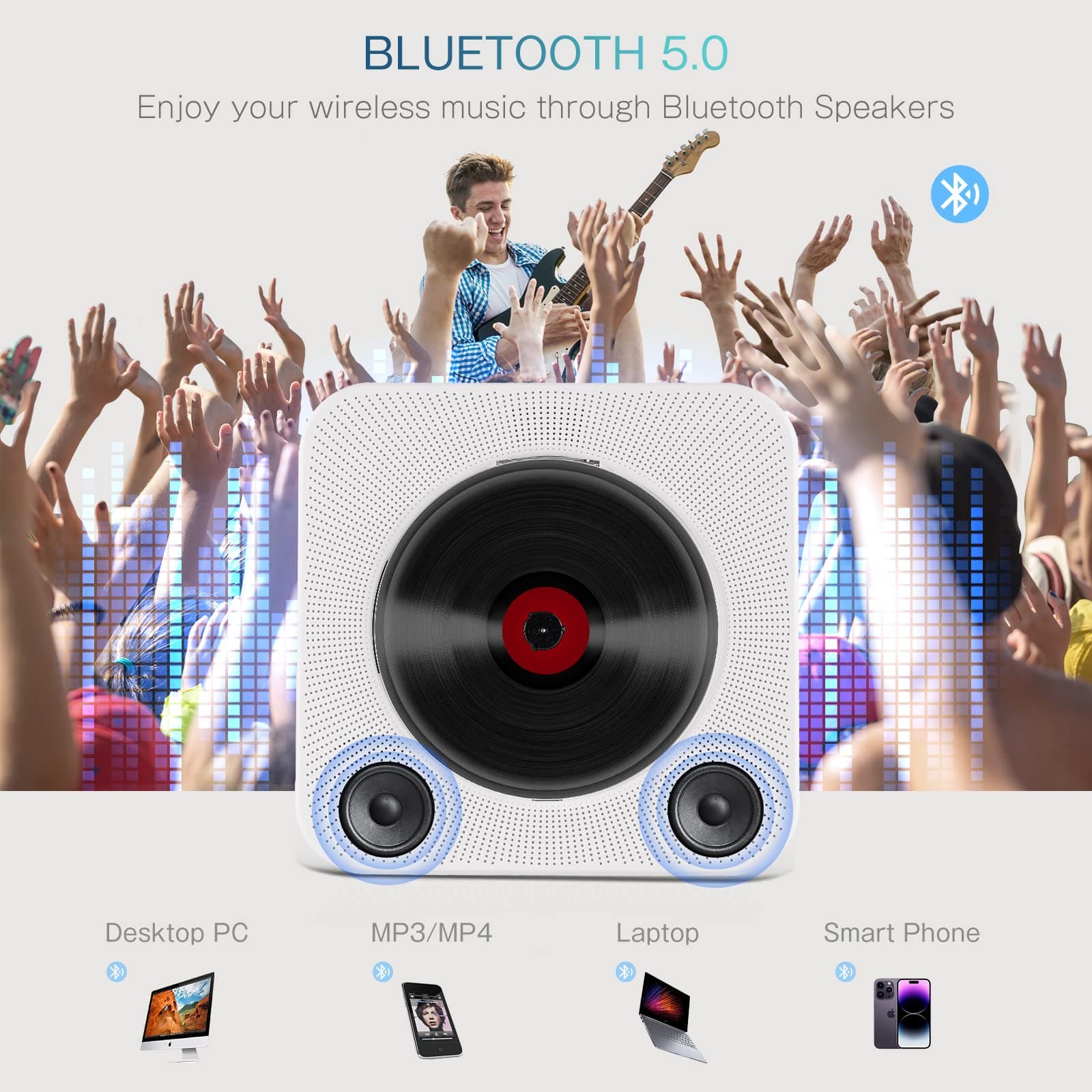 CD Player with Bluetooth Transmitter, Portable CD-Player Built-in HiFi Speakers LED Display, Music Kpop Mp3 Player Home Audio, FM Radio, Timer, USB, AUX, Remote Control, Mother Days Gift thumbnail 4