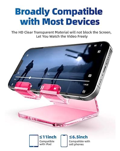 TOPGO Acrylic Cell Phone Stand, Clear Phone Holder for Office Desk, Vanity, Kitchen Counter, Bedside Table, Compatible with iPhone 17 16 15 14 13 12 Pro Max Plus/Smartphones/iPad/Switch/Kindle(Pink) thumbnail 3