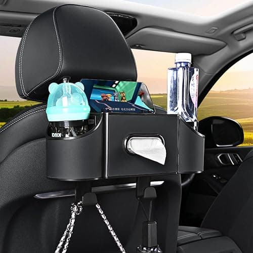 Joezhe Back Seat Car Organizer,4 in 1 Multifunctional Car Back Seat Storage Box with Drink Cup Holder Tissue Box, for Hold Phone,Snacks, Drinks, Handbag-Black - Image 1