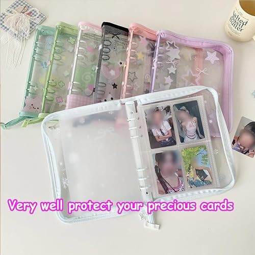 Lora Rossie Kpop Photocard Binder Kpop Photocard Holder Book with Kpop Photocard Korean Stickers, A5 Binder Photocard Album 25 Inner Pages with 200 Pockets 6 Ring Photocard Binder Kpop (Purple Star) thumbnail 5
