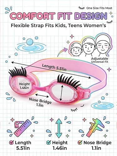 HZMRLSB Goggles with Eyelashes – Anti-Fog No Leak Swim Goggles with Lashes for Girls & Women, Funny for Pool Swimming thumbnail 6
