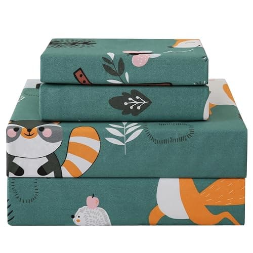 JSD Green Forest Animals Kids Sheet Set Full Size, 4 Piece Woodland Printed Microfiber Bed Sheets Deep Pocket - Image 1