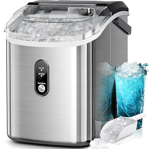 Kismile Nugget Ice Makers Countertop, 35Lbs/24H, Portable Sonic Ice Machine with Self-Cleaning/One-Click Operation for Home/Office(Stainless Steel Silver) - Image 1