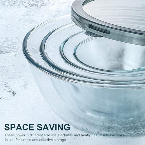 M MCIRCO Glass Mixing Bowls with Lids, 4 Packs Glass Bowl Set, Nesting Bowls for Meal Prep, Food Storage, Glass bowl For Cooking, Baking, BPA-Free, 0.8/1.7/1.6/2.9/4.8 Qt - 4pcs thumbnail 5