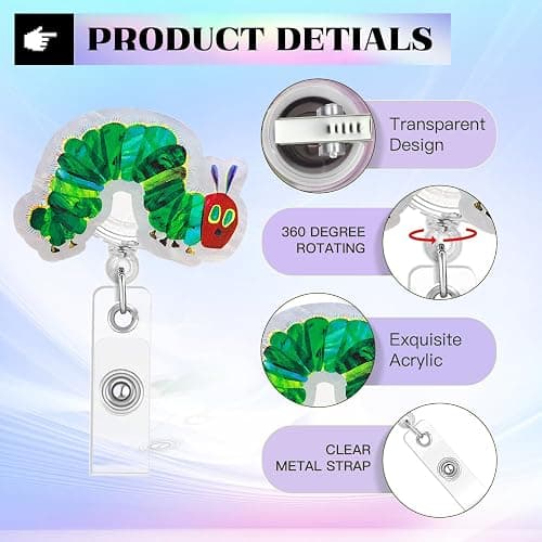The Very Hungry Caterpillar Badge Reel, Funny Badge Reels Retractable, Name Badge Holder Reel ID Clip, Cute Animal Pediatric Decorative for RN LPN CNA MA Medical Worker Teacher Nurse Badge Accessories thumbnail 4